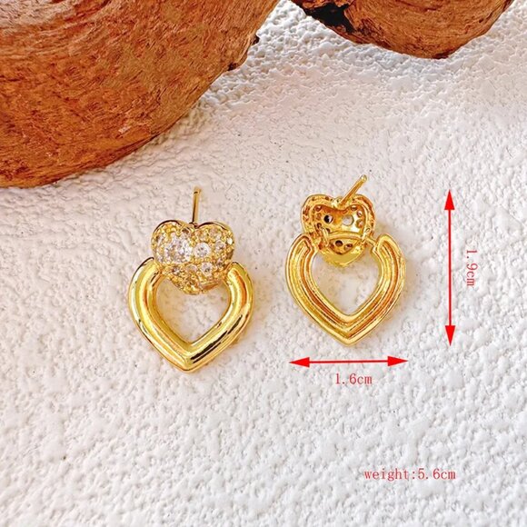 3/$35 Gold Tone Titanium Steel CZ Heart Dangle Drop Earrings Zircon Ear Studs - Picture 4 of 6